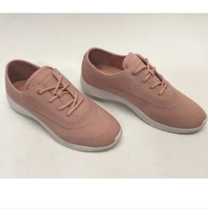 This is a pair of Easy Spirit Pink Perforated Faux Women's Pink Suede Sneakers